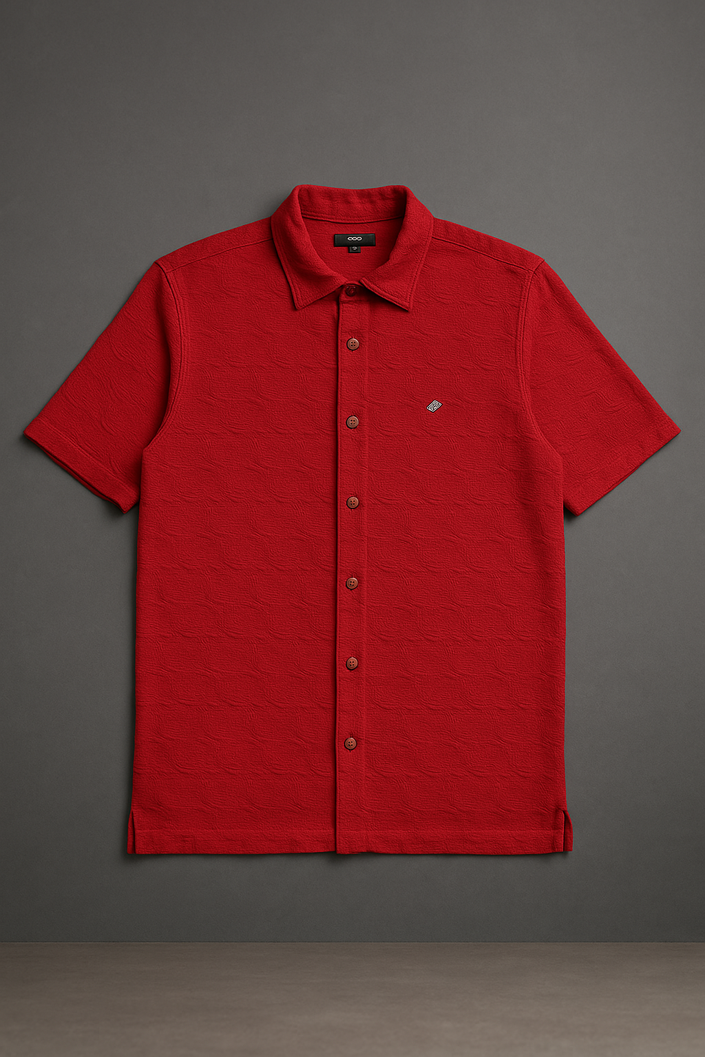 Classic Textured Red Button-Up Polo Shirt โ Premium Knitwear