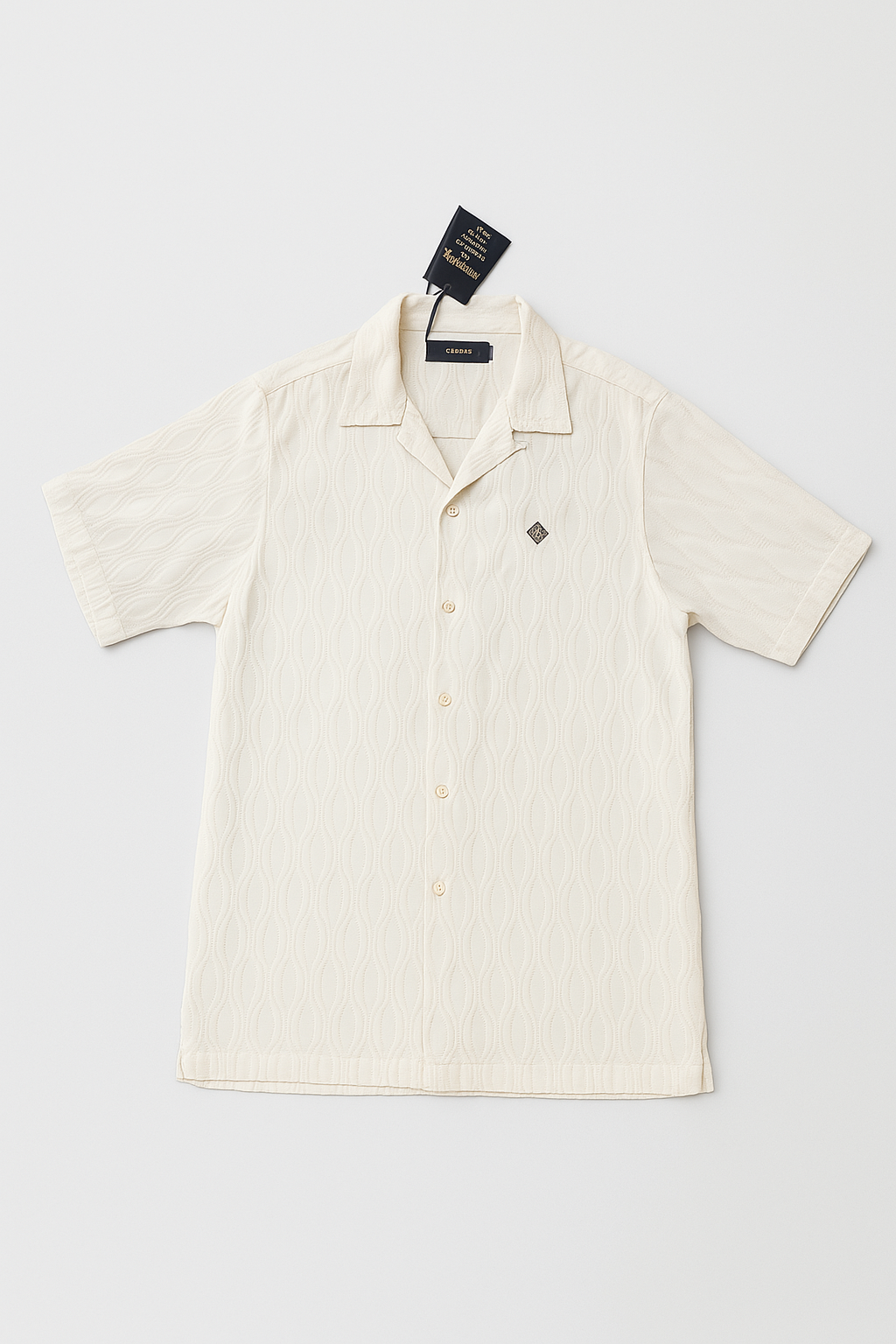 Elegant Textured White Button-Up Polo Shirt – Premium Summer Essential