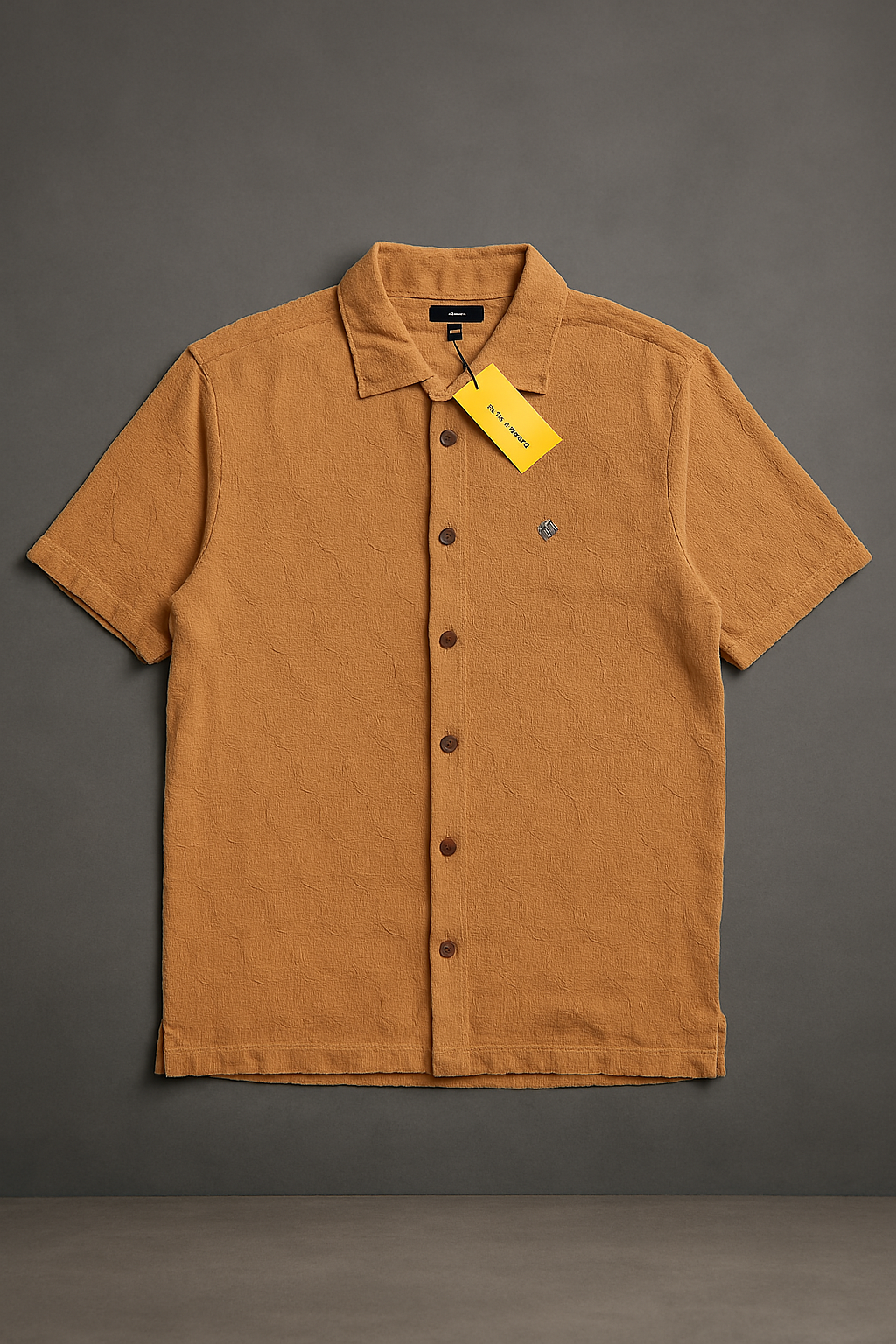 Rich Textured Brown Button-Up Polo Shirt – Earth-Tone Classic