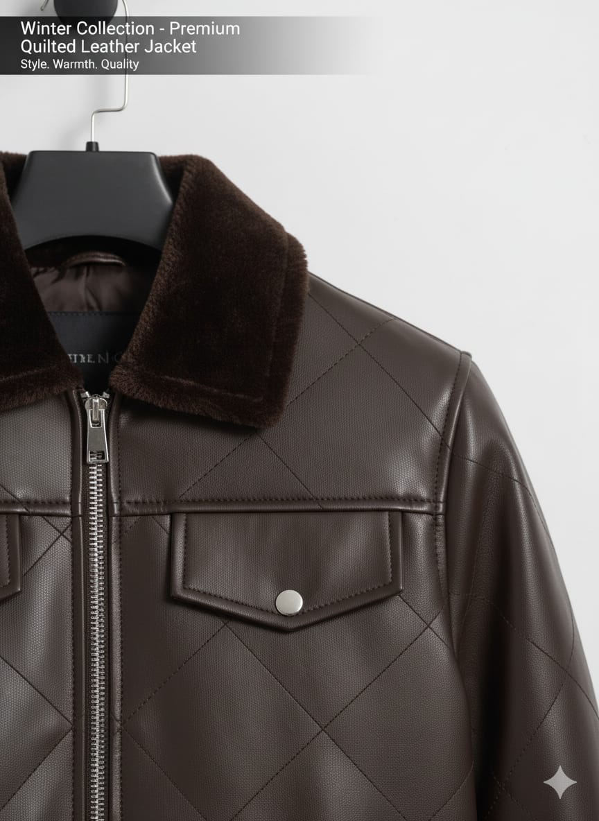 HOLLYWOOD-STYLE COFFEE BROWN DIAMOND-CUT LEATHER JACKET
