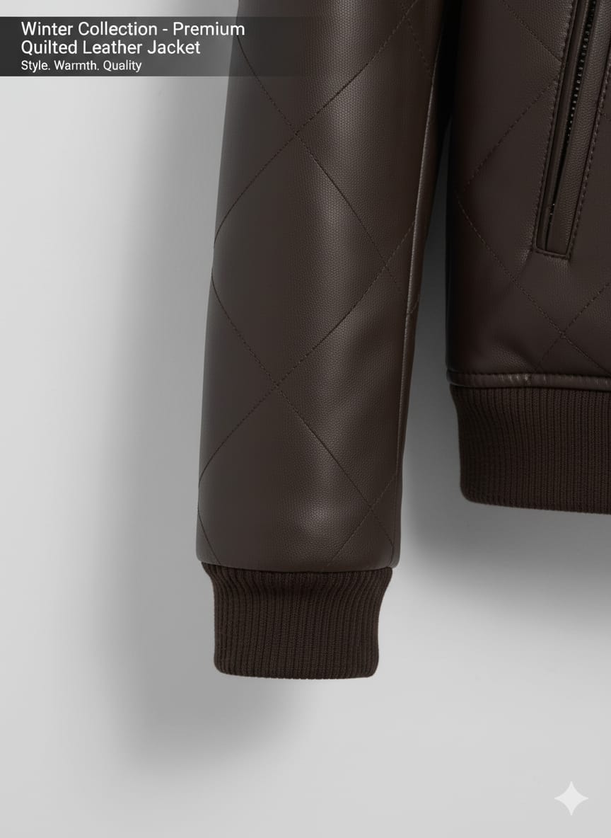 HOLLYWOOD-STYLE COFFEE BROWN DIAMOND-CUT LEATHER JACKET